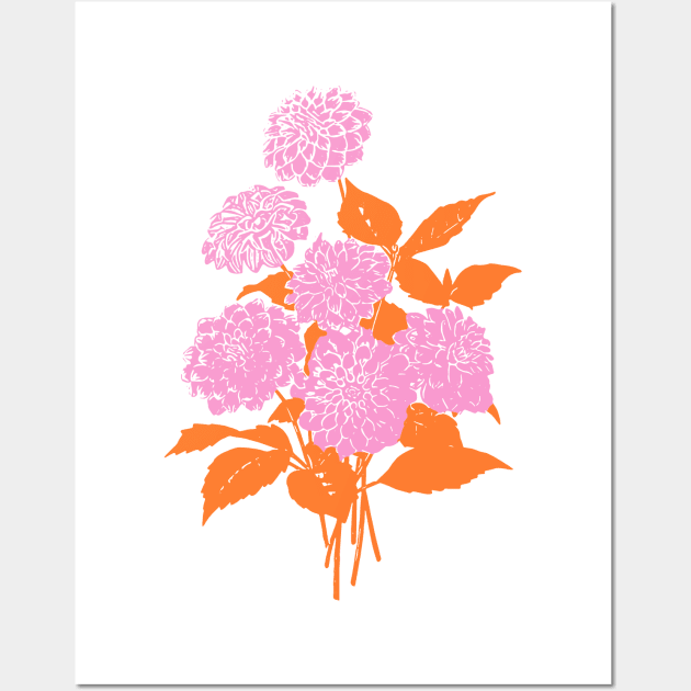 Flower Bouquet Illustration in Pink and Orange Wall Art by ApricotBirch